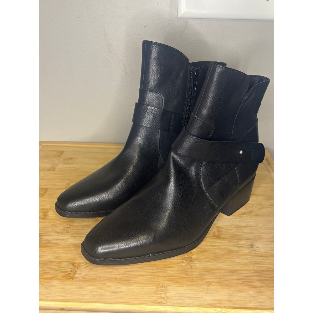 Frye & Co Macie Phoebe PU Black Ankle Boots Pointed Toe Block Heel Size 6M